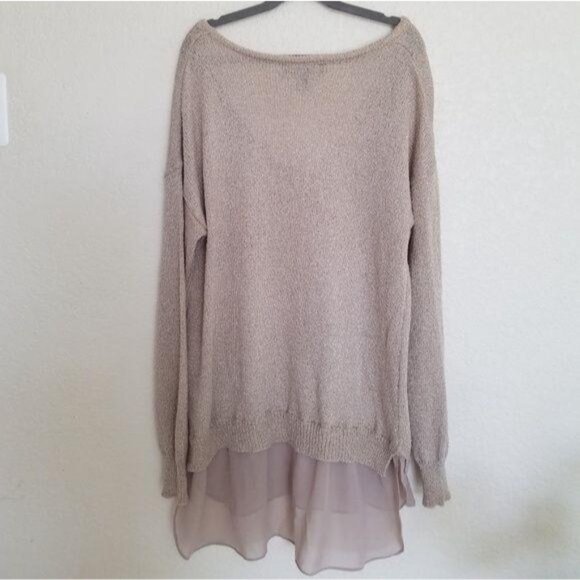 Nine West Women Medium Metallic gray Knit Sweater With Chiffon Hem long sweater - Picture 3 of 5